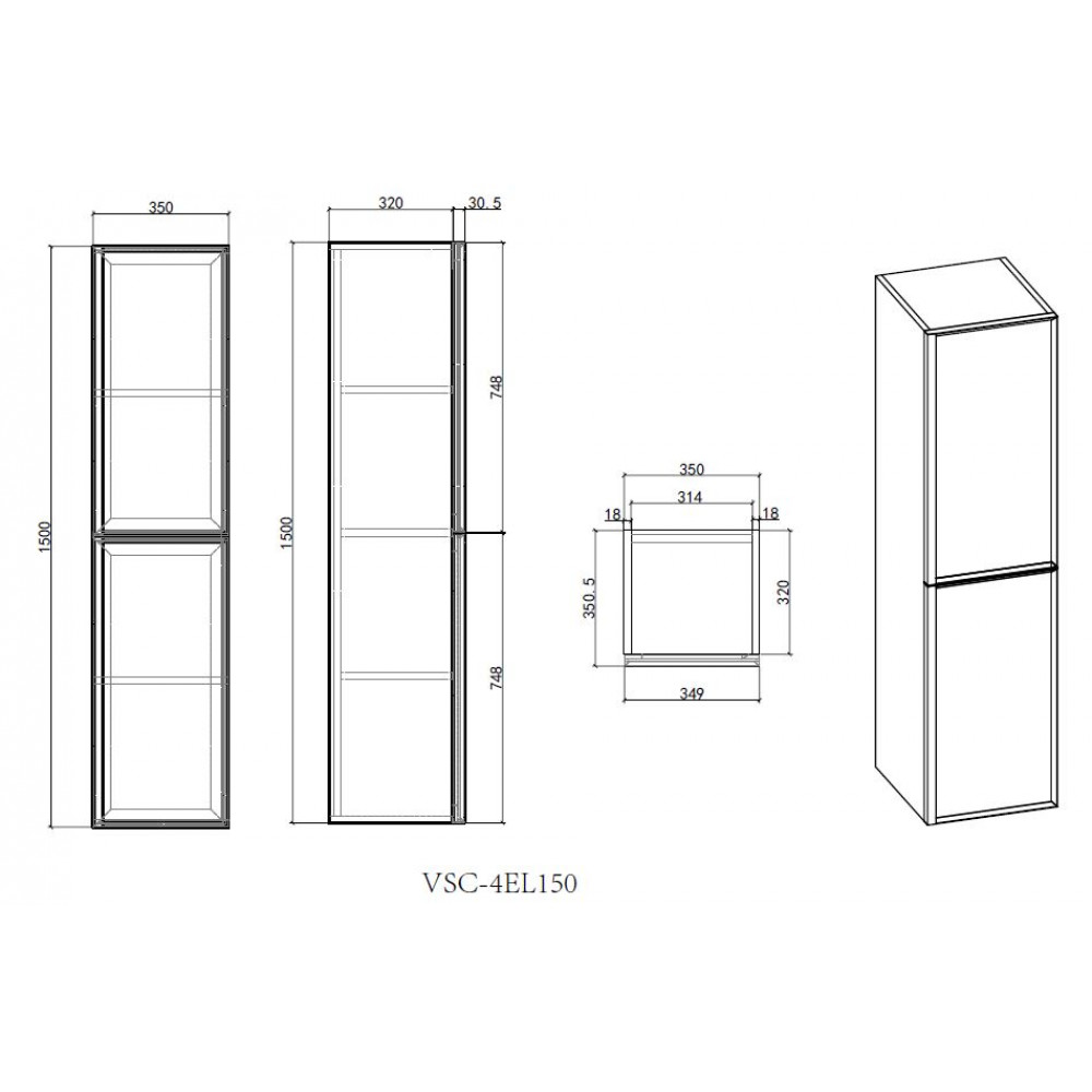 Шкаф Elise VSC-4EL150MG подвесной, 1500*350*350, серый матовый