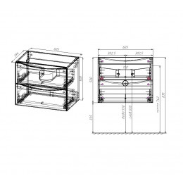 База под керамическую раковину Mia Slim 600 подвесная, 2 выкатных ящика soft close, Beton