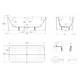 Ванна акриловая Vincea VBT-702-1700, 1700*800*585, цвет белый, щелевой перелив, слив белый