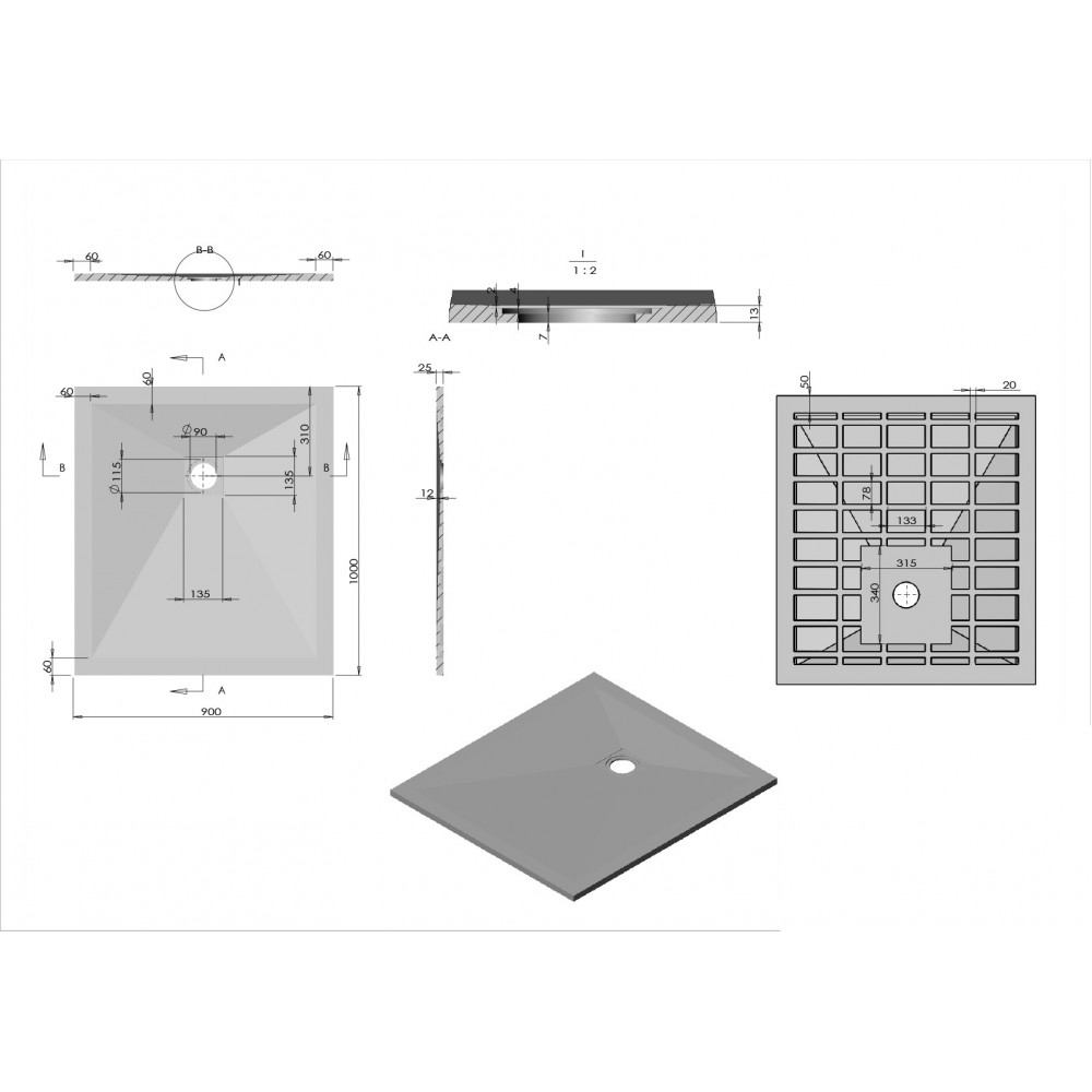 Поддон для душа из искусственного камня VST-4SR9010W, 1000*900*25, белый матовый