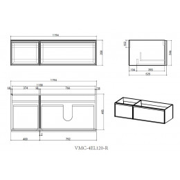 База под раковину Elise 1200 подвесная, правая, 2 выкатных ящика soft close, серый матовый