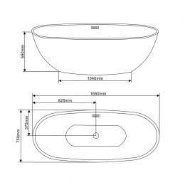 Ванна акриловая Vincea VBT-509, 1650*750*590, цвет белый, слив-перелив в комплекте, хром