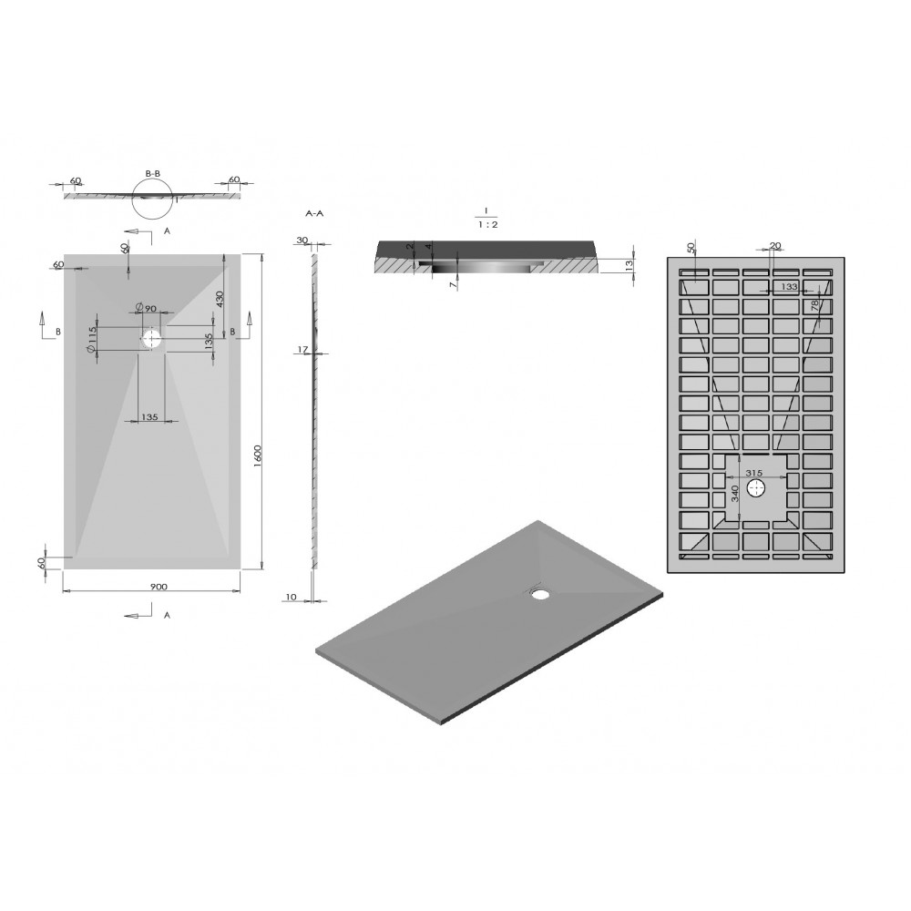 Поддон для душа из искусственного камня VST-4SR9016W, 1600*900*30, белый матовый