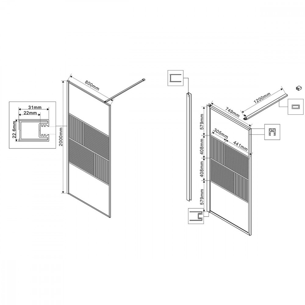 Душевая перегородка Walk-In VSW-1HC800CFB, 800*2000, черный, стекло прозрачное/рифленое