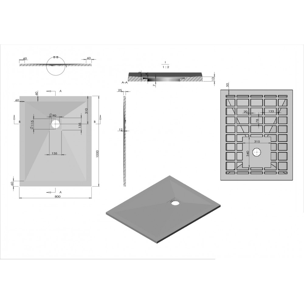 Поддон для душа из искусственного камня  VST-4SR8010W, 1000*800*25, белый матовый