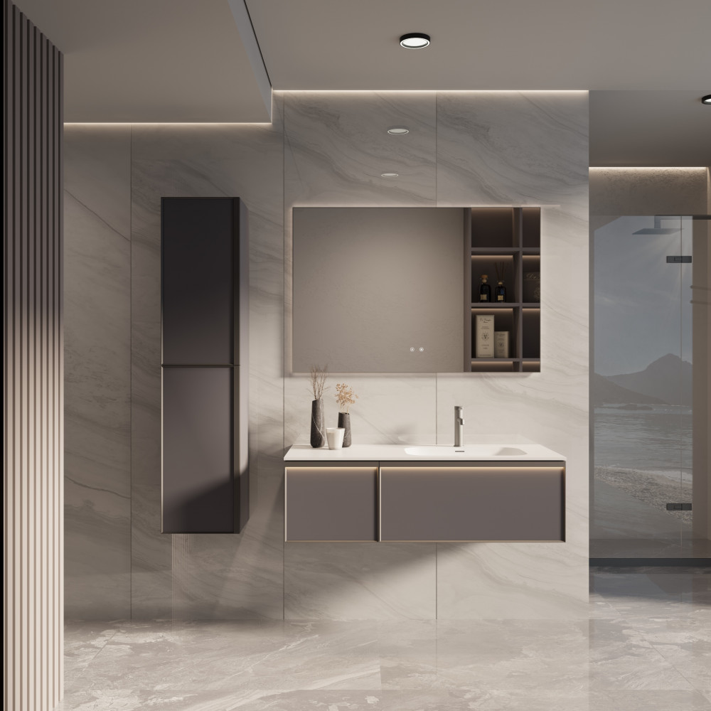 База под раковину Elise 1200 подвесная, правая, 2 выкатных ящика soft close, серый матовый