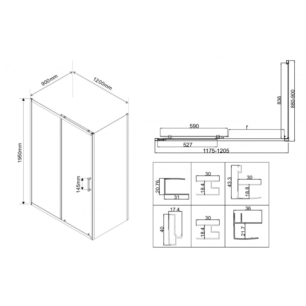 Душевой уголок City VSR-5CT9012CLB, 1200*900, черный, стекло прозрачное