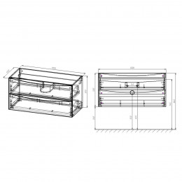 База под керамическую раковину Mia 1000 подвесная, 2 выкатных ящика soft close, G.White
