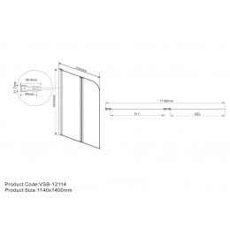 Душевая шторка на ванну, 1140*1400, хром, стекло шиншилла, левая, VSB-12114CH-L