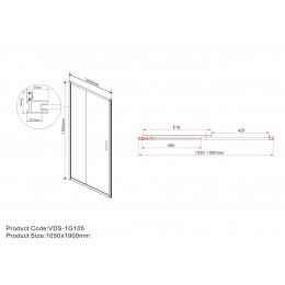 Душевая дверь Garda VDS-1G105CLGM, 1050, вороненая сталь , стекло прозрачное