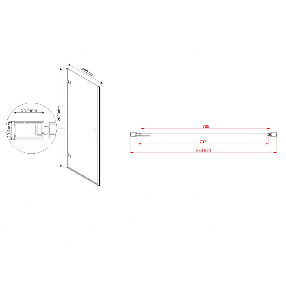 Душевая дверь Flex VDP-1F900CLB, 900, черный, стекло прозрачное