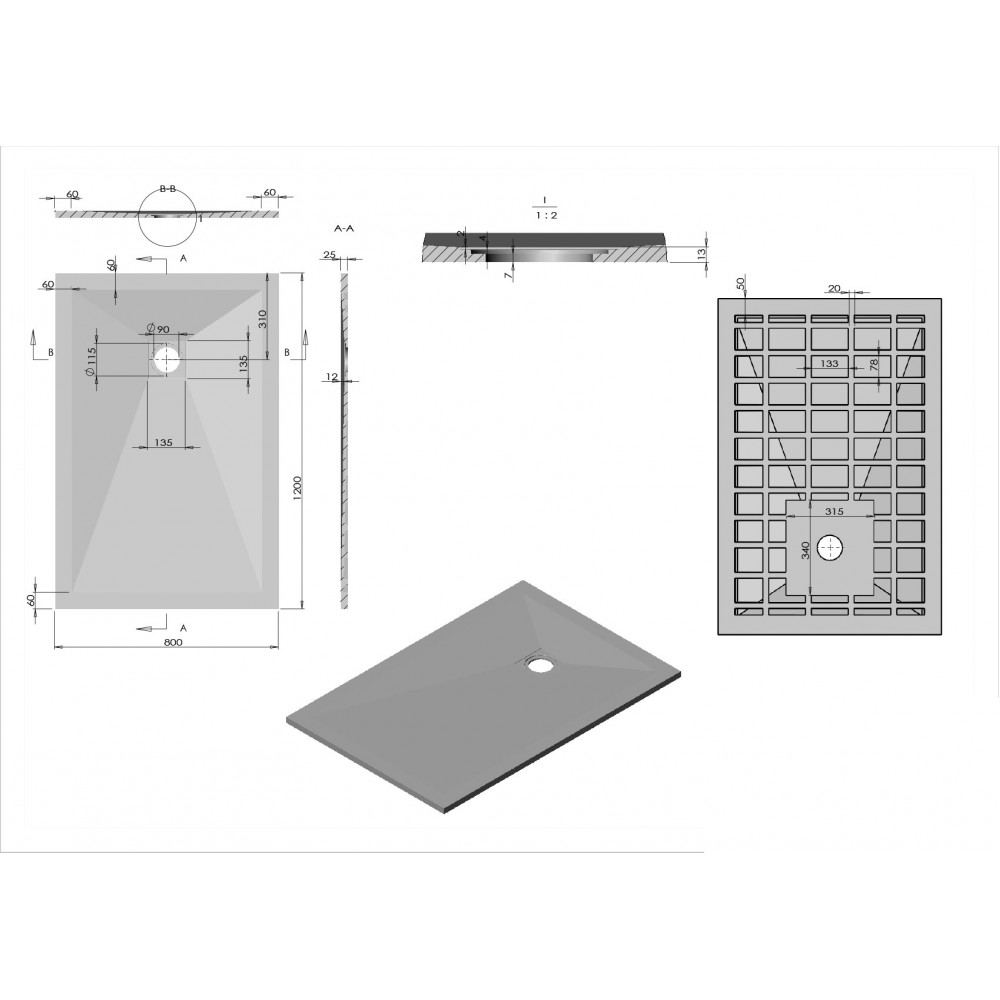 Поддон для душа из искусственного камня  VST-4SR8012W, 1200*800*25, белый матовый