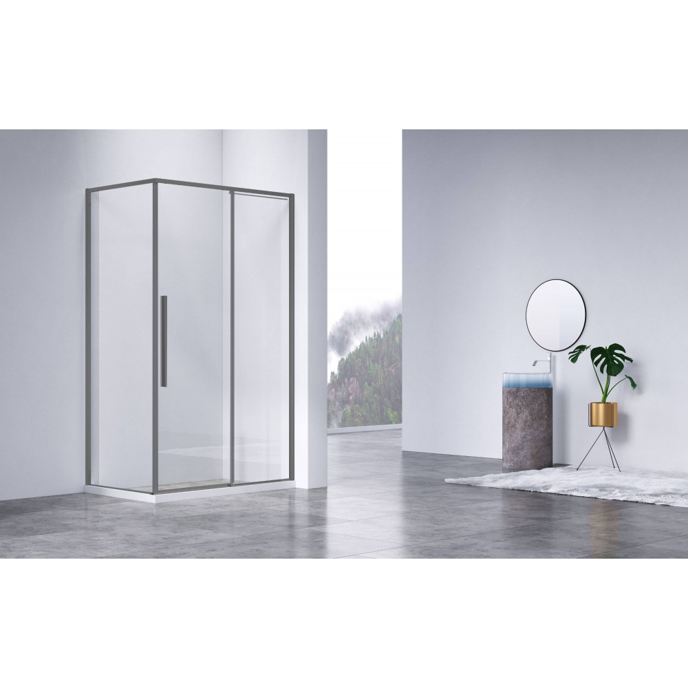 Душевой уголок Slim-N VSR-4SN9011CLGM, 1100*900, вороненая сталь, стекло прозрачное