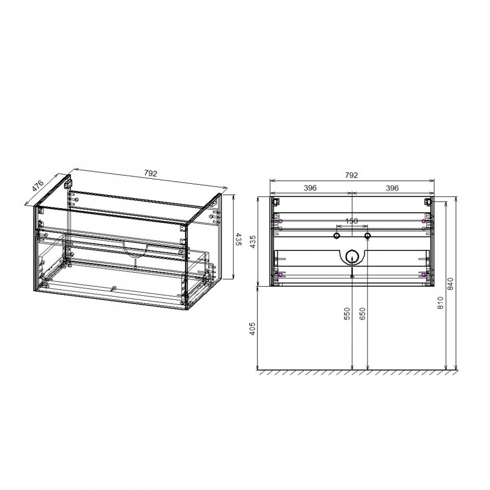 База под раковину Chiara 800 подвесная, 1 выкатной ящик soft-close, N.Oak