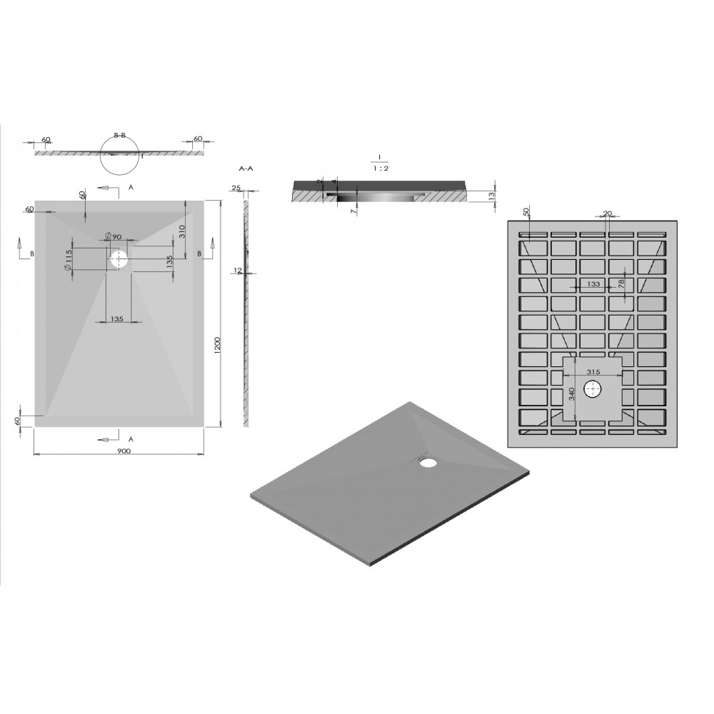 Поддон для душа из искусственного камня VST-4SR9012W, 1200*900*25, белый матовый