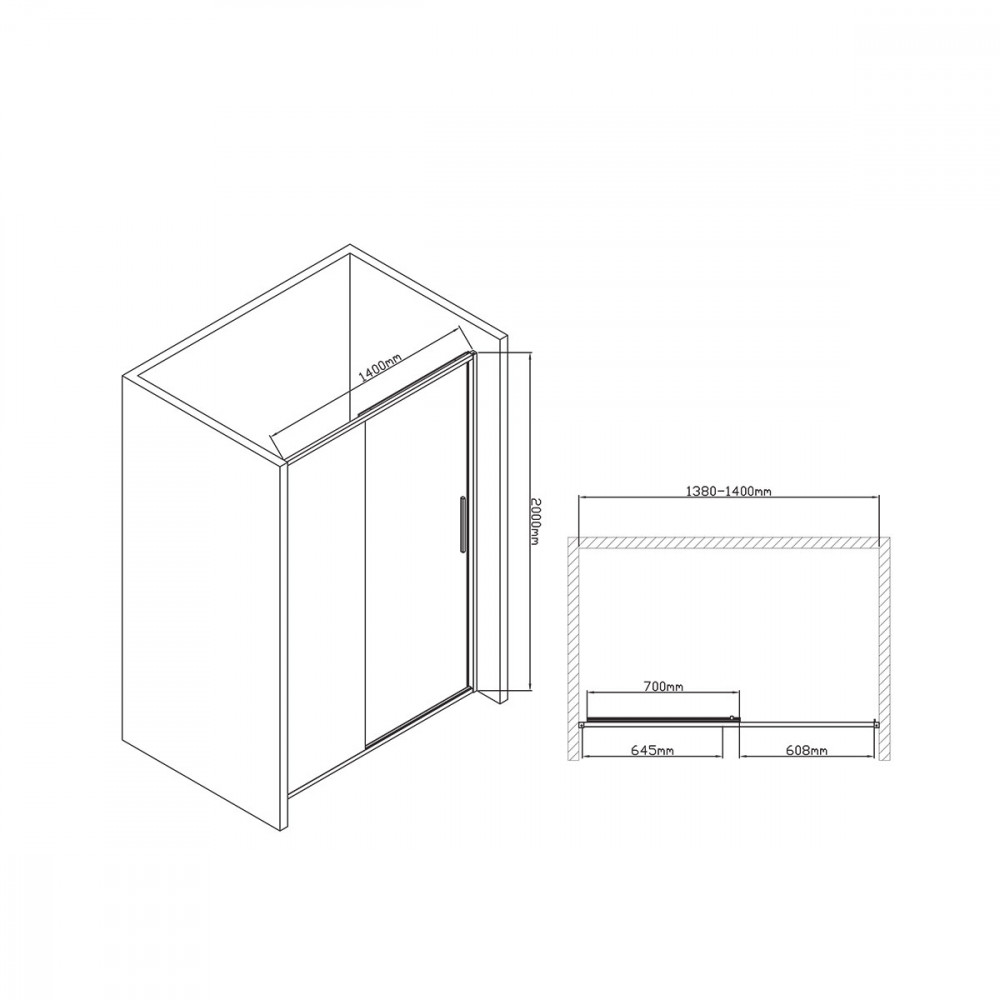 Душевая дверь Slim-U VDS-2SU140CL, 1400, хром, стекло прозрачное