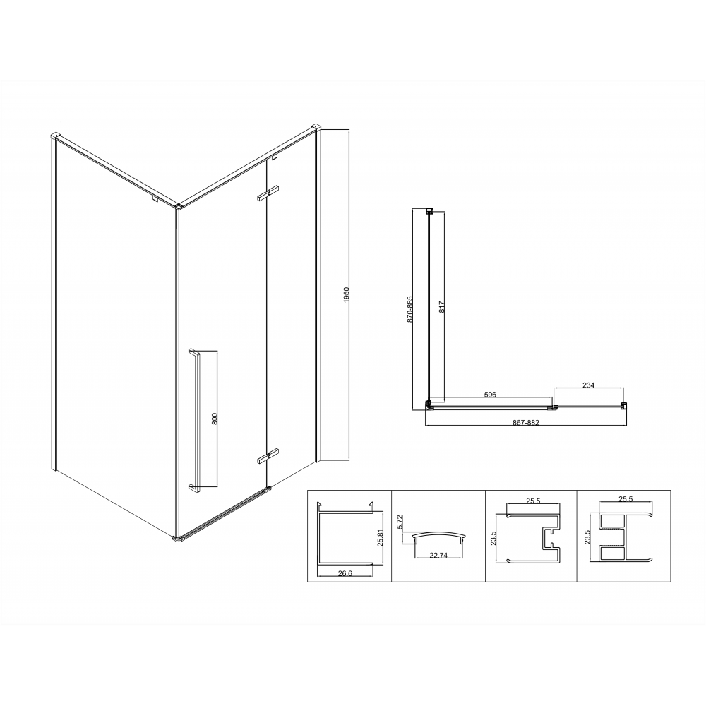 Душевой уголок Slim-N VSR-5SN9090CLB, 900*900, черный, стекло прозрачное