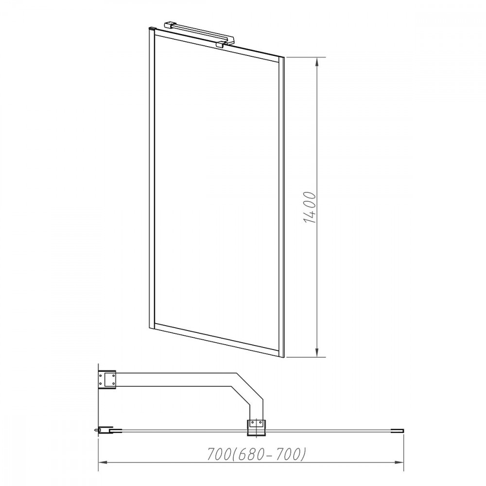 Душевая шторка на ванну VSB-41700FLGM, 700*1400, вороненая сталь, стекло рифленое