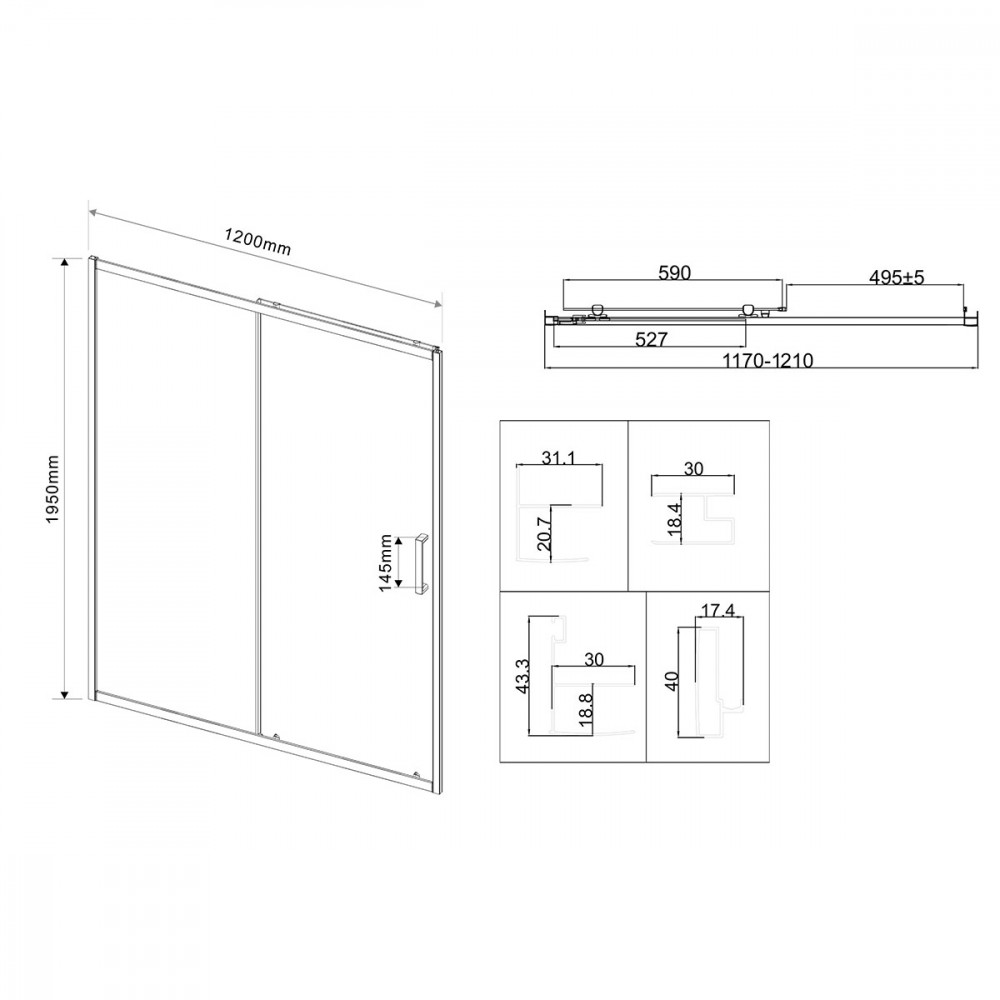 Душевая дверь City VDS-5CT120CLB, 1200, черный, стекло прозрачное