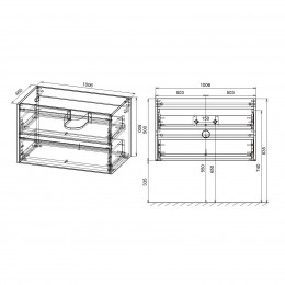 База под раковину Gio 1000 подвесная, 2 выкатных ящика soft-close, N.Oak