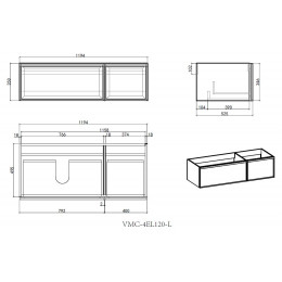 База под раковину Elise 1200 подвесная, 2 выкатных ящика soft close, серый матовый