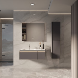 База под раковину Elise 1000 подвесная, левая, 2 выкатных ящика soft close, серый матовый