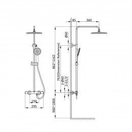 Душевая стойка Esse VSFS-1E0TCH термостатическая без излива, 25см верх душ, хром