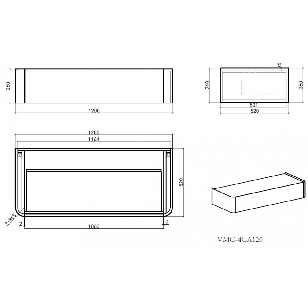 База под раковину Caprise 1200 подвесная, 1 выкатной ящик soft close, серый матовый