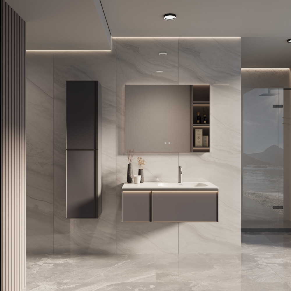 База под раковину Elise 1000 подвесная, правая, 2 выкатных ящика soft close, серый матовый