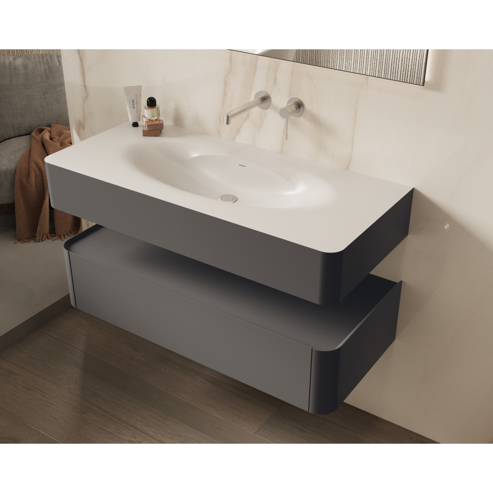 База под раковину Caprise 1200 подвесная, 1 выкатной ящик soft close, серый матовый