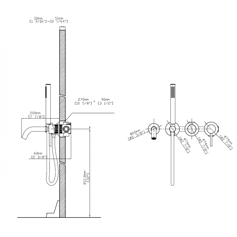 Смеситель для ванны Groove VBTW-4G1GM, встраиваемый, вороненая сталь