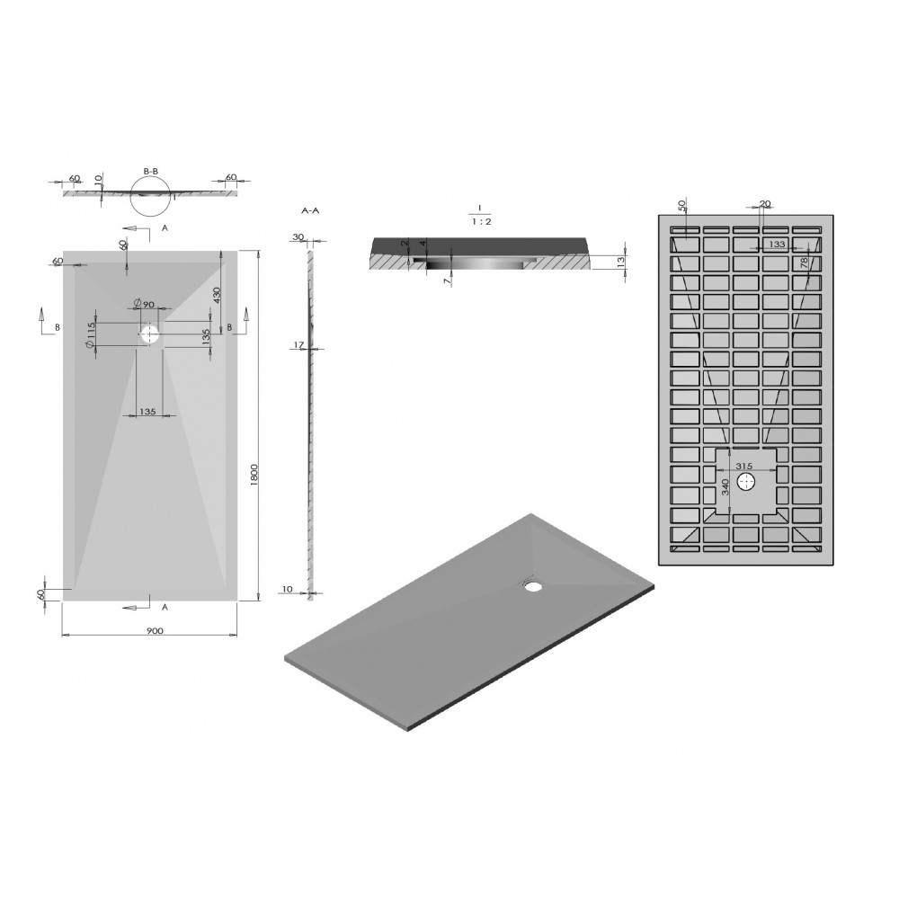 Поддон для душа из искусственного камня VST-4SR9018W, 1800*900*30, белый матовый