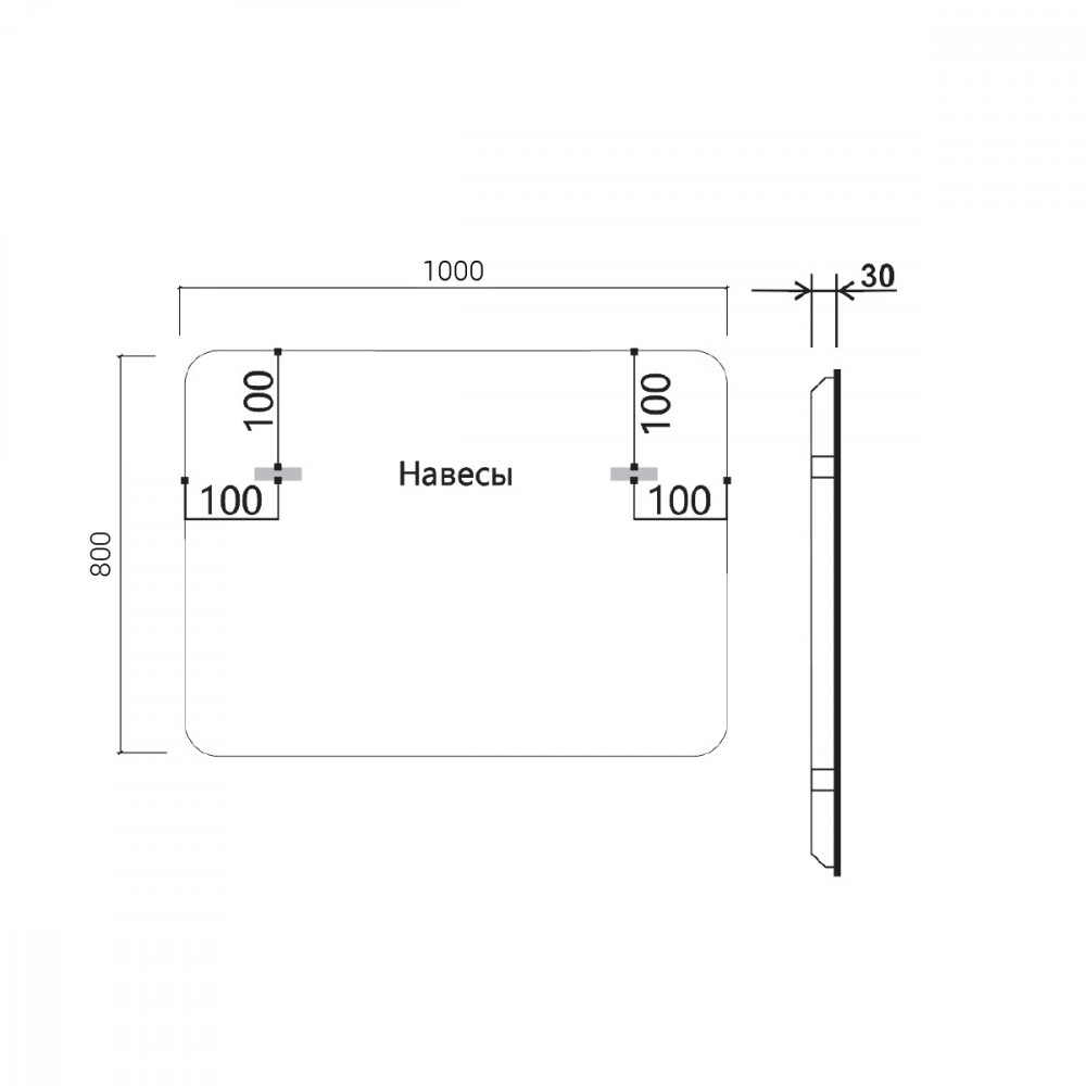 Зеркало LED VLM-3VC100-2 1000х800 c сенсорным выключателем и диммером, антизапотевание
