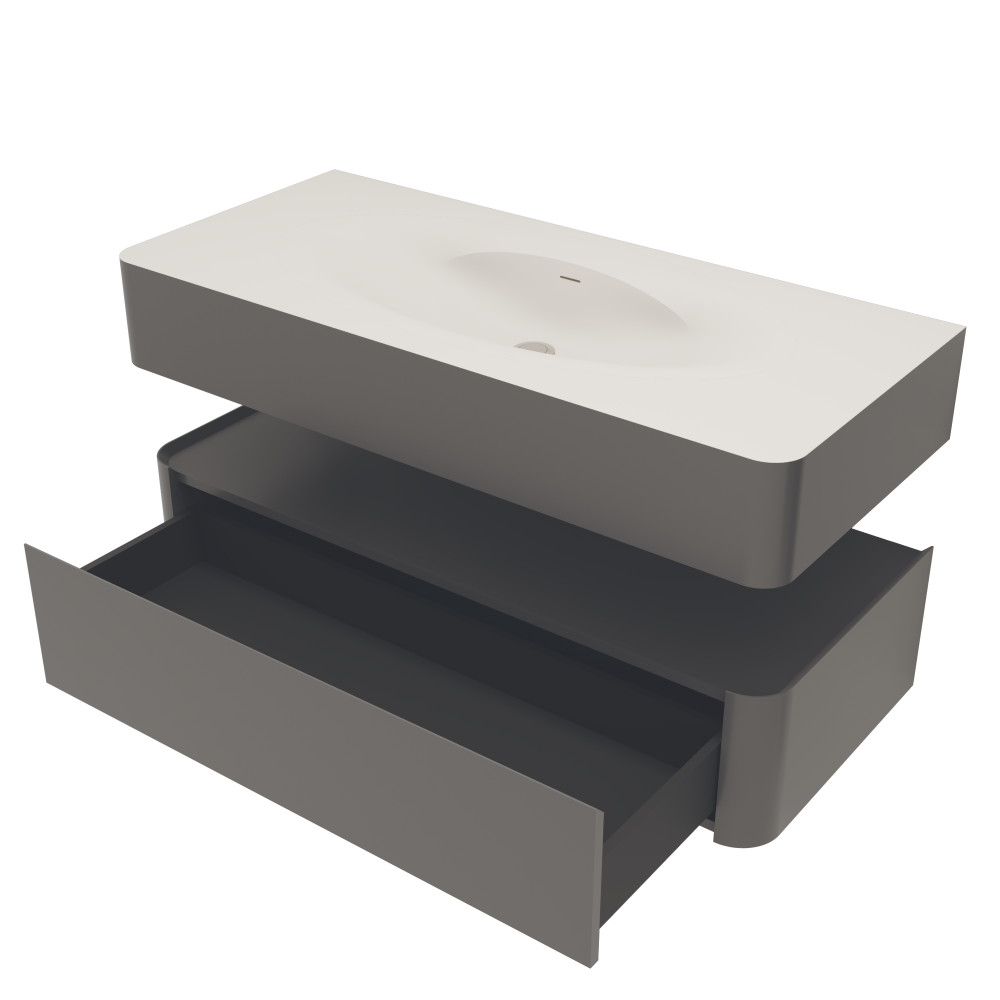 База под раковину Caprise 1200 подвесная, 1 выкатной ящик soft close, серый матовый