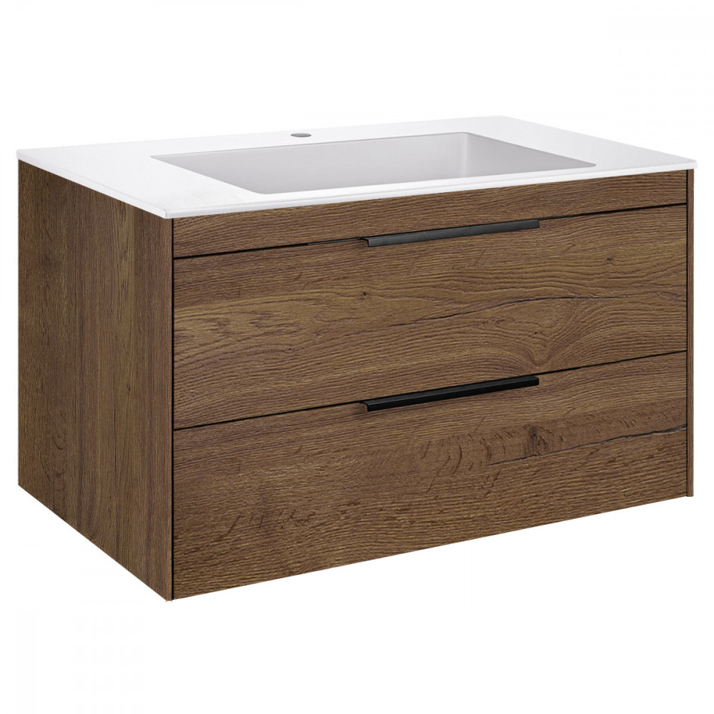 База под раковину Chiara 2D 800 подвесная, 2 выкатных ящика soft-close, T.Oak