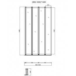 Душевая шторка на ванну, 1000*1400, хром, стекло прозрачное, VSB-31100CL