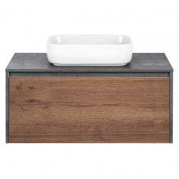 База под накладную раковину Mesa 1000 подвесная, 1 выкатной/1 скрытый ящик soft close, T.Oak + Beton