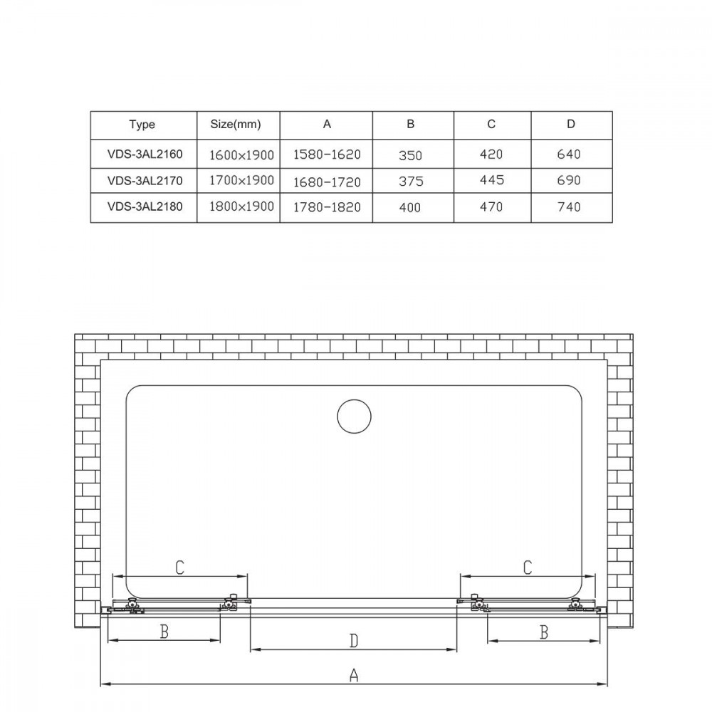 Душевая дверь Alpha VDS-3AL2170MT, 1700, хром, стекло текстурное
