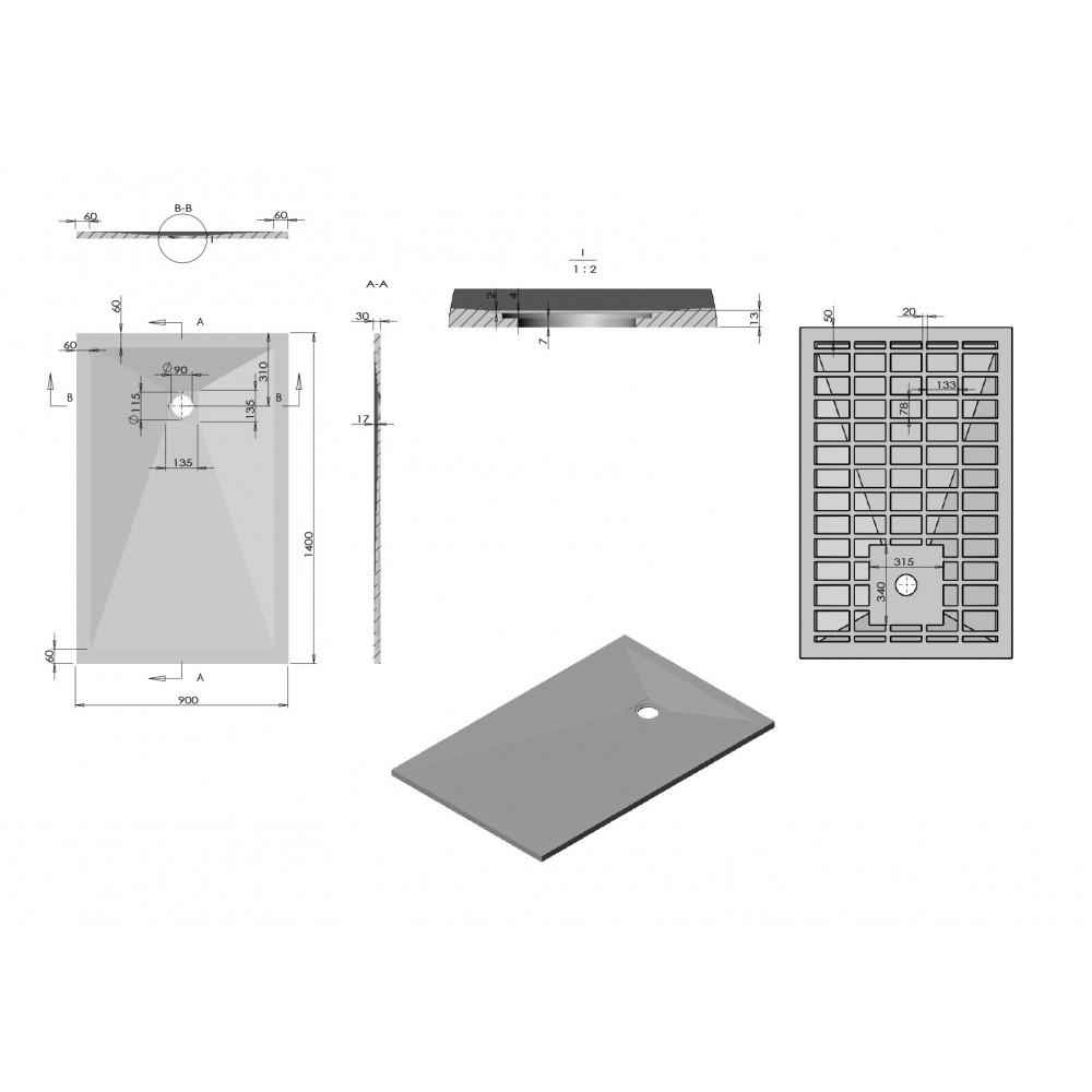 Поддон для душа из искусственного камня VST-4SR9014W, 1400*900*30, белый матовый