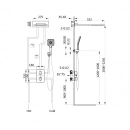 Душевой комплект VSFW-103TMB термостат встраиваемый, 2 режима, 2-х функц. верх душ из латуни, черный