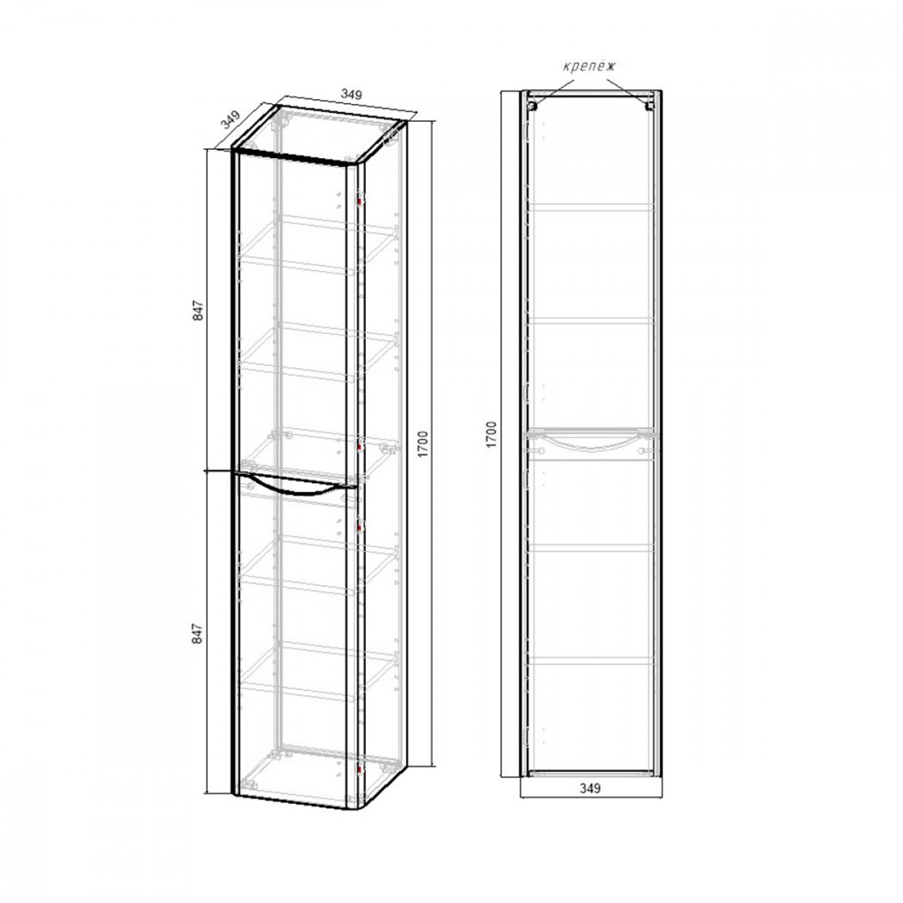 Шкаф Paola VSC-2P170VO-R подвесной, 1700*350*350, V.Oak, правый