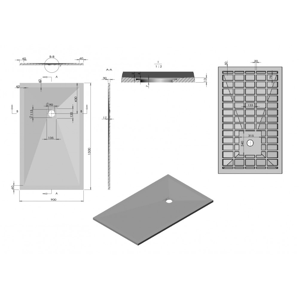Поддон для душа из искусственного камня VST-4SR9015W, 1500*900*30, белый матовый