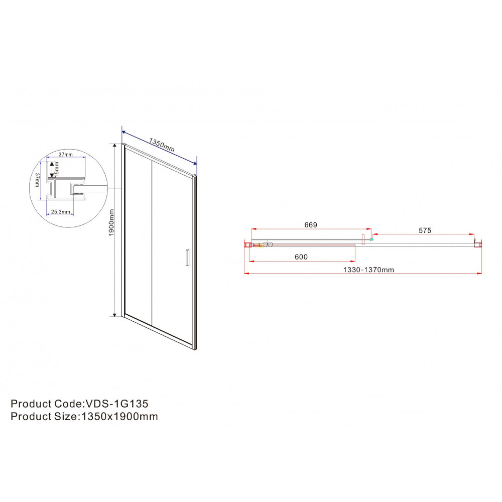 Душевая дверь Garda VDS-1G135CLGM, 1350, вороненая сталь, стекло прозрачное
