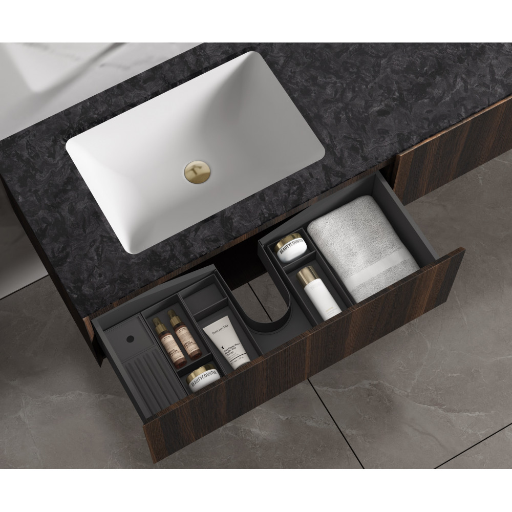 База под раковину Luxe 1400 подвесная, 2 выкатных ящика soft close, натуральный орех