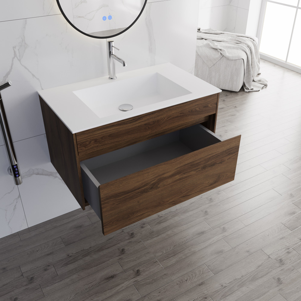 База под раковину Chiara 800 подвесная, 1 выкатной ящик soft-close, C.Oak