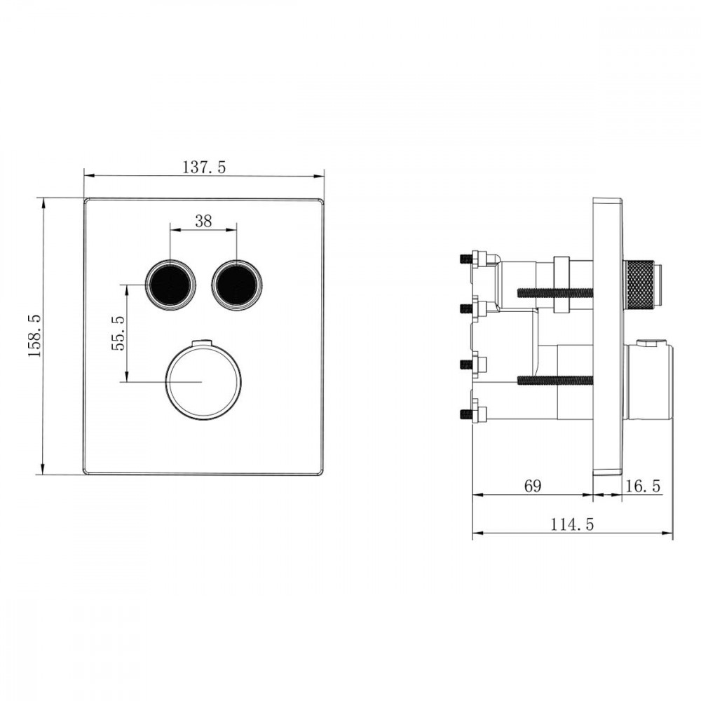 Душевой комплект Inspire VSFW-3I21MT1GM встраиваемый, термостат, двухрежимный, вороненая сталь
