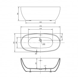 Ванна акриловая Vincea VBT-405-1700, 1700*800*580, цвет белый, щелевой перелив