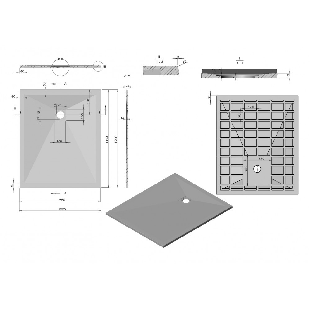 Поддон для душа из искусственного камня VST-4SR1012W,1200*1000*25, белый матовый