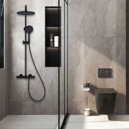 Душевая стойка Esse VSFS-1E1TMB термостатическая с изливом, 25см верх душ, черный