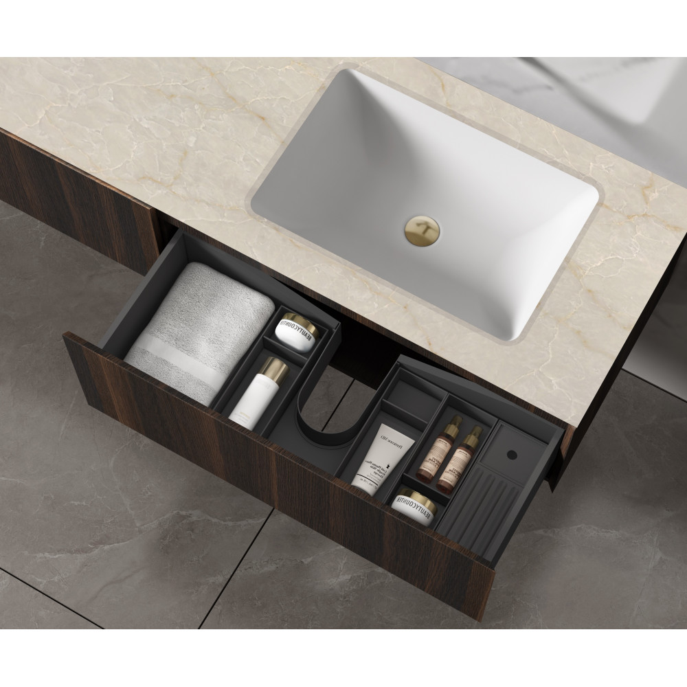 База под раковину Luxe 1400 подвесная, 2 выкатных ящика soft close, натуральный орех